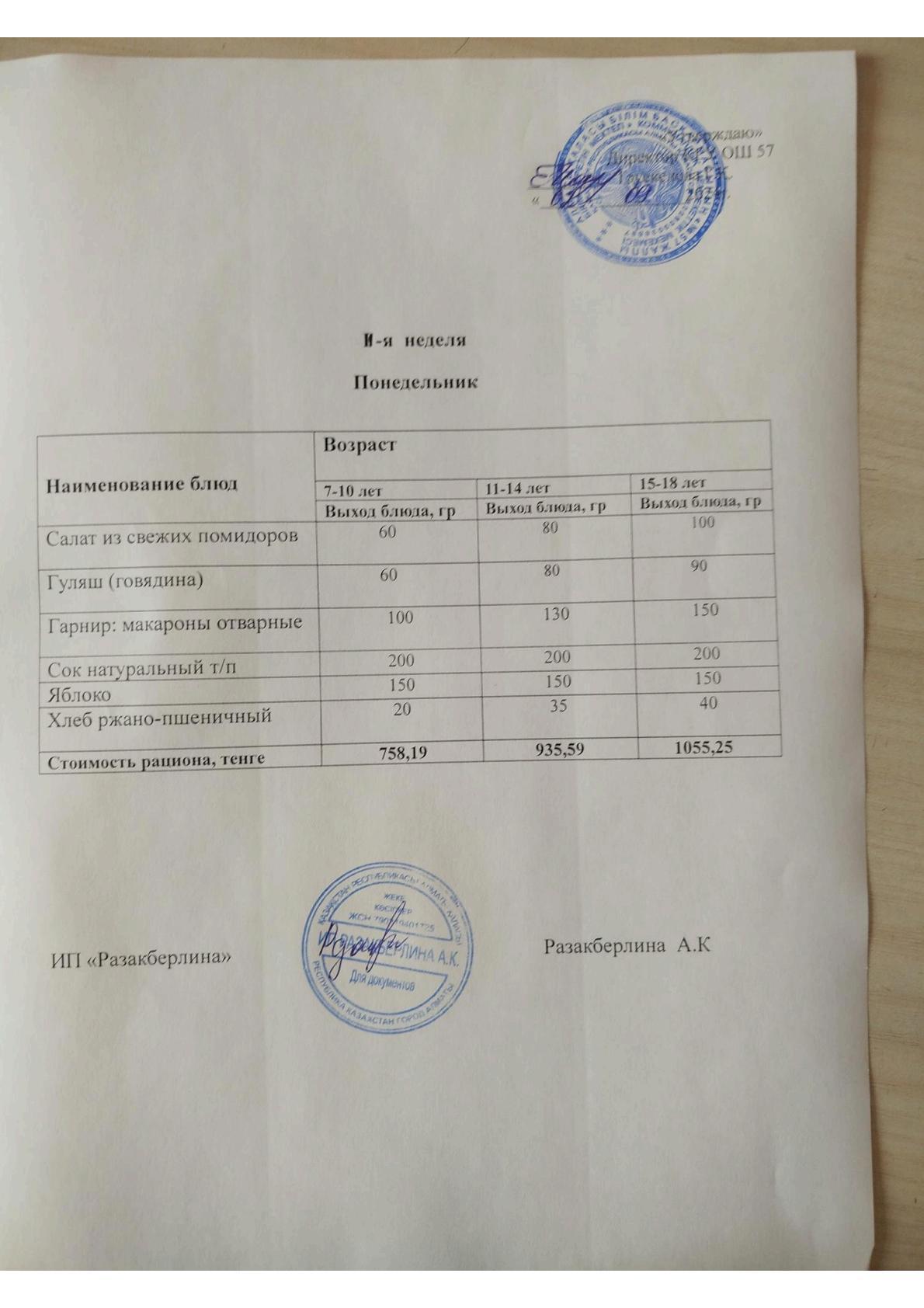 2 апта мәзірі                                                                          Меню 2 неделя.