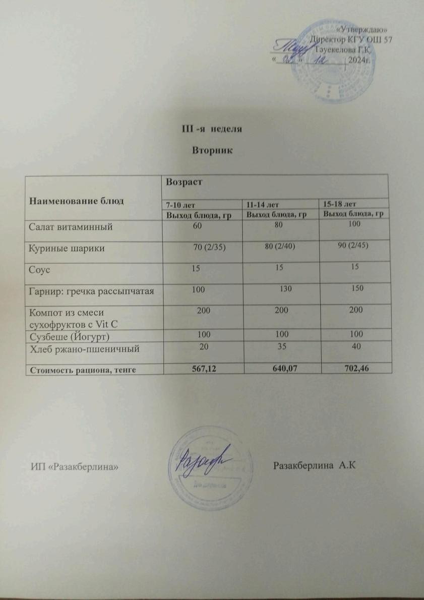 3 апта мәзірі                                                                                                         Меню3 неделя