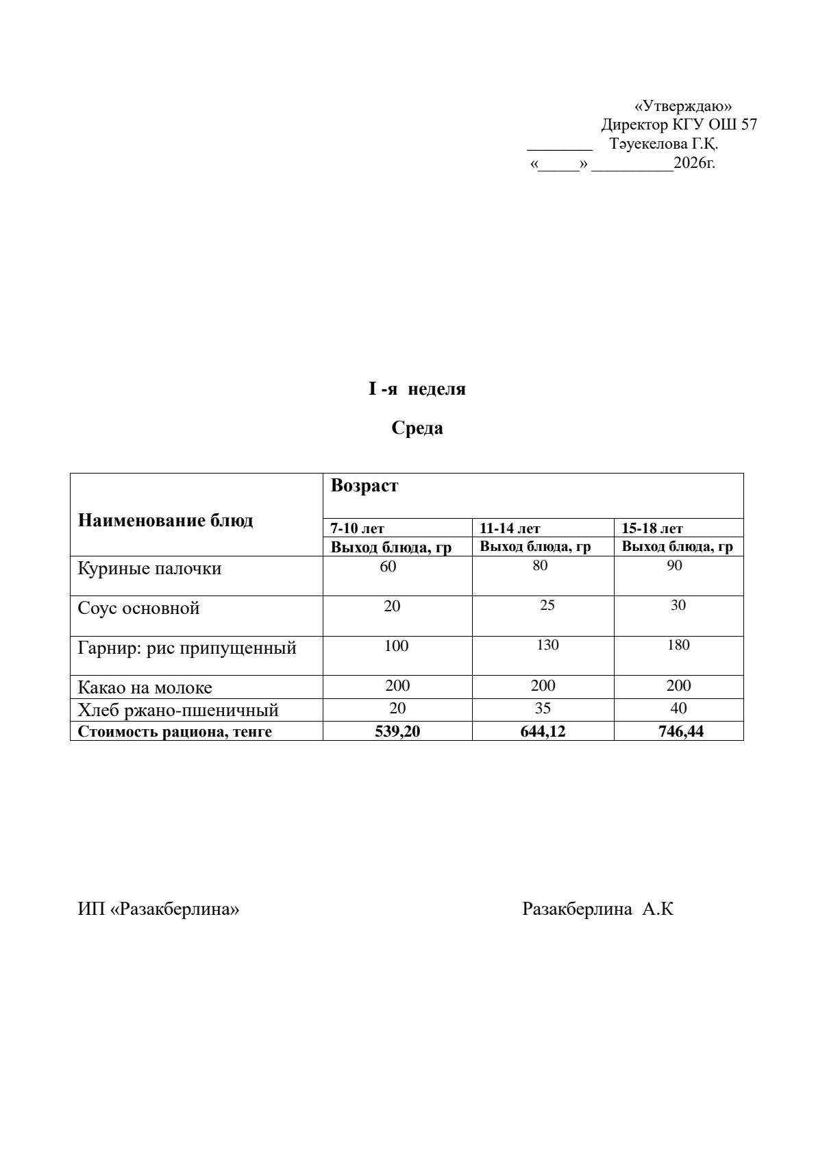 Перспективное меню на январь 2026г