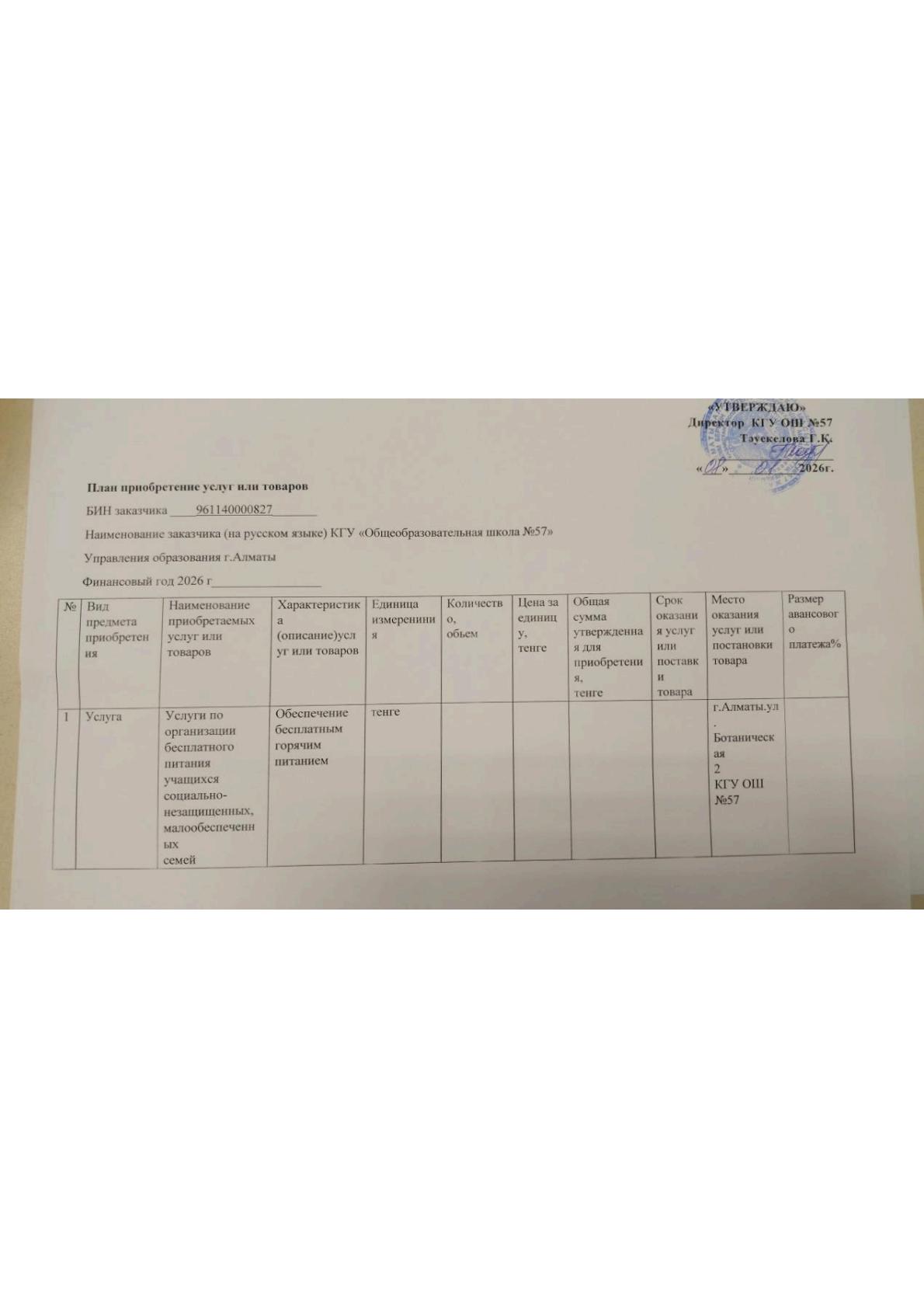 План приобретения услуг или товаров